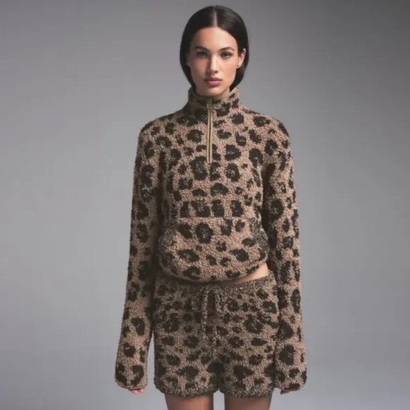 SKIMS COZY KNIT HALF ZIP PULLOVER LEOPARD PRINT S/M - Picture 2 of 8